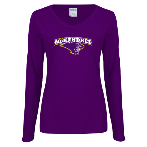  Womens Purple Long Sleeve V Neck Tee  - Secondary Mark