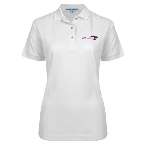  Womens Silk Touch White Pique Polo - Primary Mark