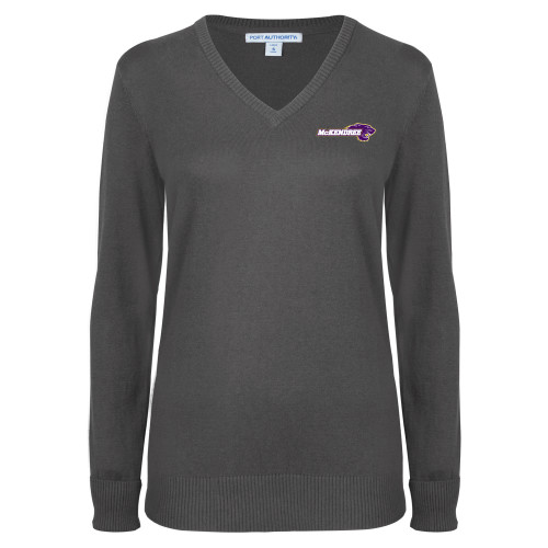  Womens Charcoal Heather VNeck Sweater - Primary Mark