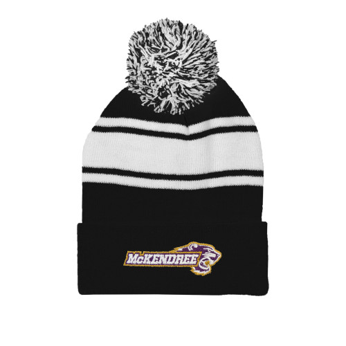  Black/White Two Tone Knit Pom Beanie w/Cuff - Primary Mark