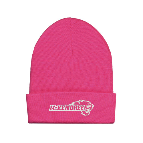  Fleece Lined Neon Pink Knit Beanie - Primary Mark