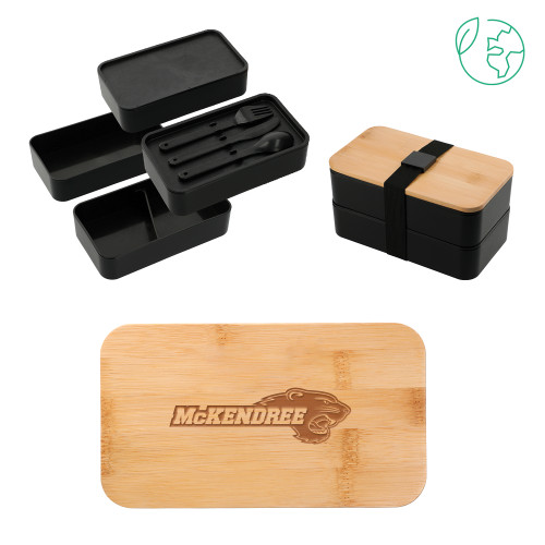  Stackable Bamboo Fiber Black Bento Box - Primary Mark Engraved