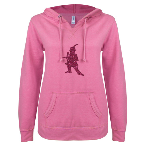 McLennan ENZA Womens Hot Pink V Notch Raw Edge Fleece Hoodie