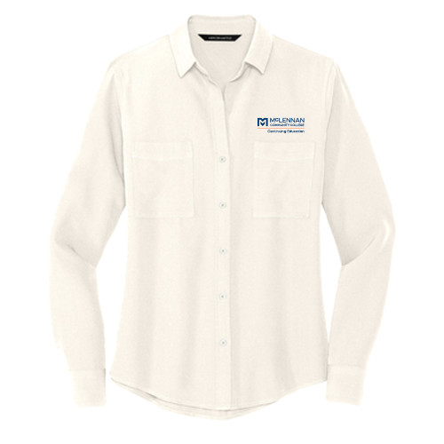  Community Mercer + Mettle Womens Ivory Crepe Long Sleeve Camp Blouse - McLennan Community College Primary Mark