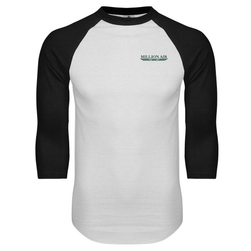  White/Black Raglan Baseball T Shirt - Million Air Trademark