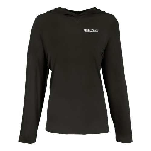  Womens Black Long Sleeve Hooded Tee - Million Air Trademark