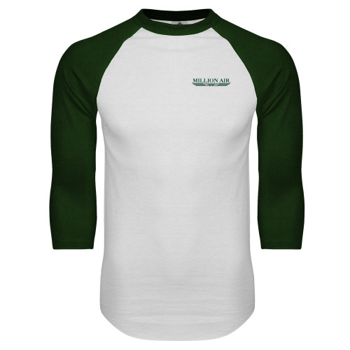  White/Dark Green Raglan Baseball T Shirt - Million Air Trademark