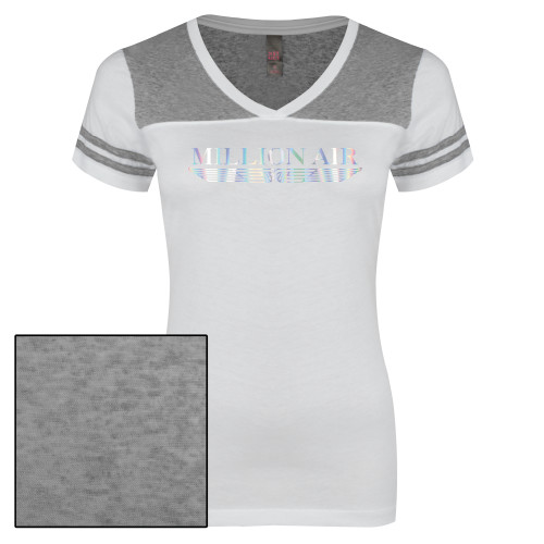  Womens White/Heather Grey Varsity V Neck Tee  - Million Air Trademark Foil