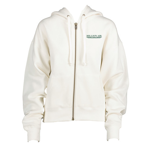  ENZA Womens White Boxy Full Zip Hood - Million Air Trademark