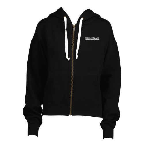  ENZA Womens Black Boxy Full Zip Hood - Million Air Trademark