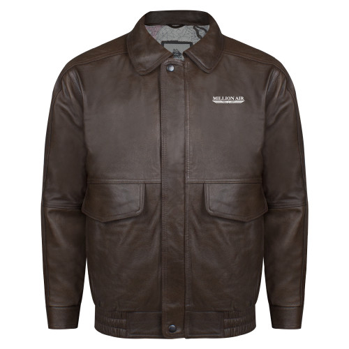  Brown Buffed Bomber Jacket - Million Air Trademark
