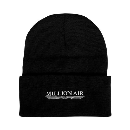  Black Knit Beanie w/Cuff - Million Air Trademark