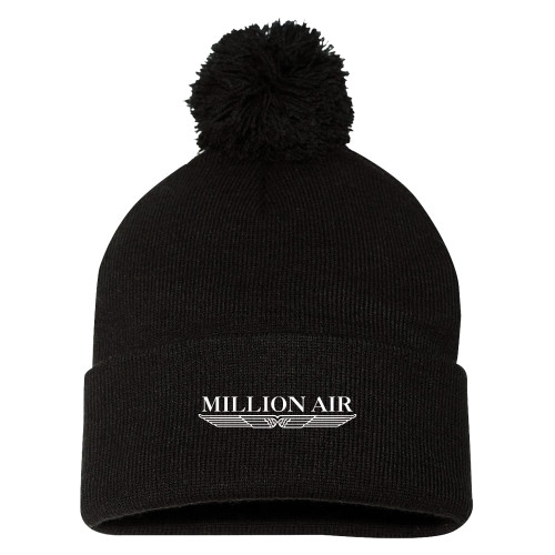  Sportsman Black Pom Pom Cuffed Beanie - Million Air Trademark