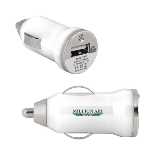  On the Go White Car Charger - Million Air Trademark