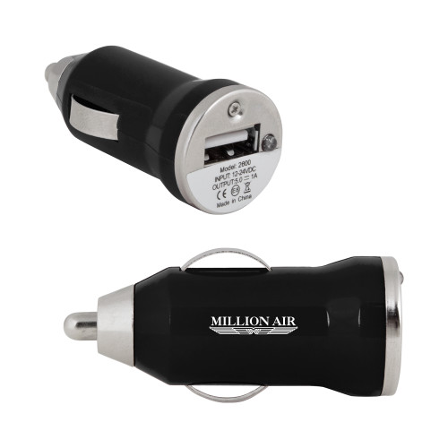  On the Go Black Car Charger - Million Air Trademark