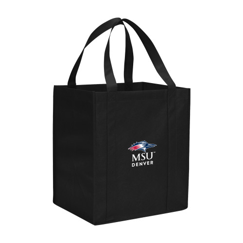  Non Woven Black Grocery Tote - MSU Denver Stacked