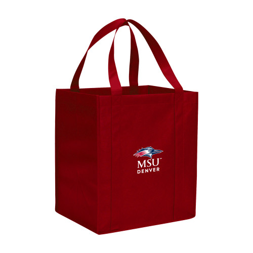  Non Woven Red Grocery Tote - MSU Denver Stacked