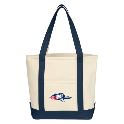  Cotton Canvas Natural/Navy Tote Bag - Roadrunner Head