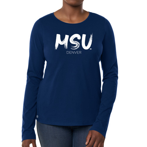  Fall Rush Ladies Navy Long Sleeve Tee - MSU Denver Stroke