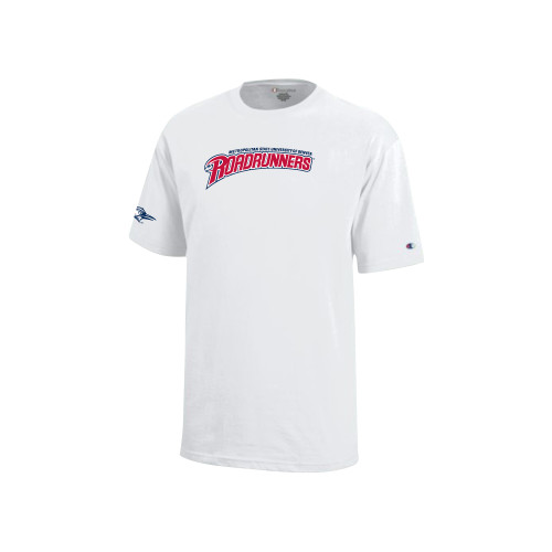  Champion Youth White Short Sleeve Tee - Primary Mark without Roadrunner Head
