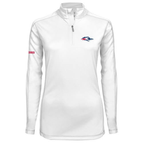  Syntrel Womens White Interlock 1/4 Zip - Roadrunner Head