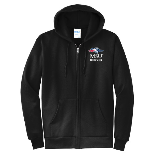  Extended Black Fleece Full Zip Hoodie - MSU Denver Stacked