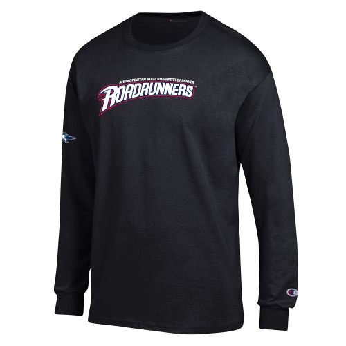  Champion Black Long Sleeve T Shirt - Primary Mark without Roadrunner Head