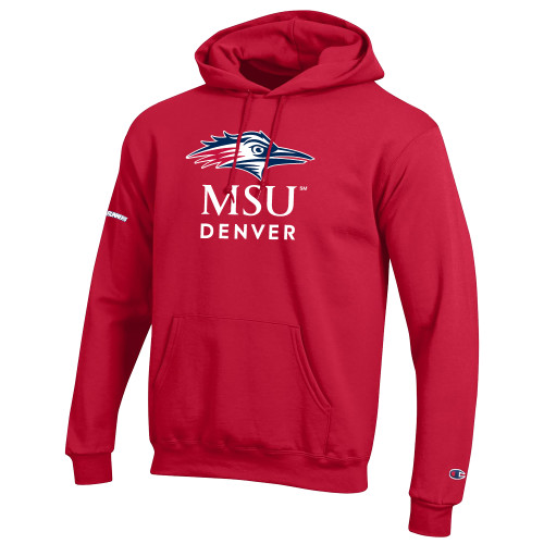  Champion Scarlet Red Fleece Hoodie - MSU Denver Stacked