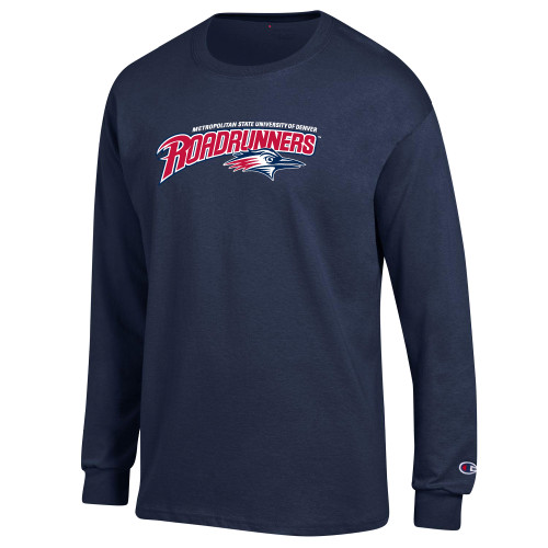  Champion Navy Long Sleeve T Shirt - Primary Mark