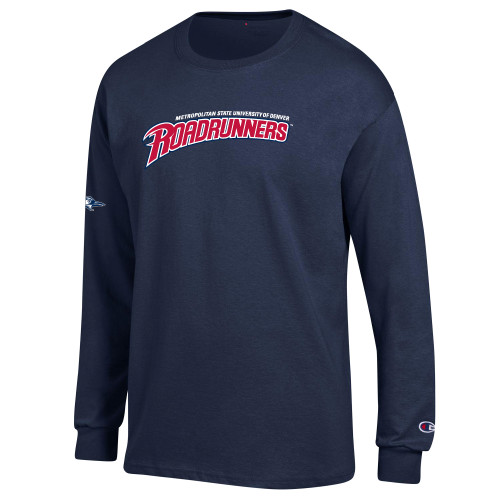  Champion Navy Long Sleeve T Shirt - Primary Mark without Roadrunner Head