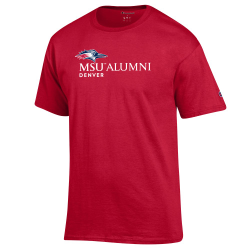  Champion Scarlet Red T Shirt - MSU Denver Alumni  Flat