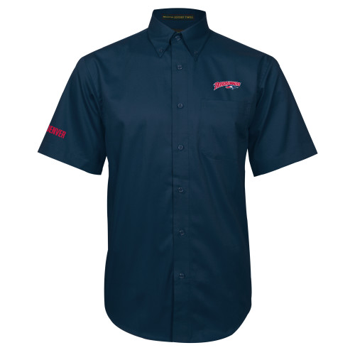  Navy Twill Button Down Short Sleeve - Roadrunners With Roadrunner Head