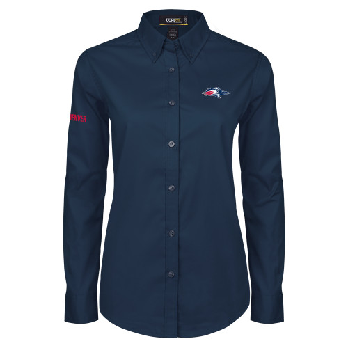  Womens Navy Twill Button Down Long Sleeve  - Roadrunner Head