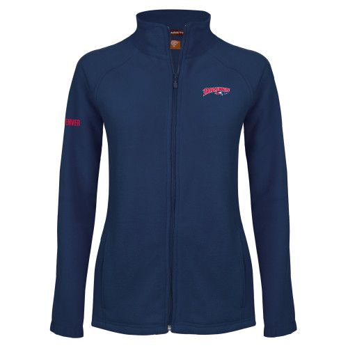  Womens Navy Fleece Full Zip Jacket - Roadrunners With Roadrunner Head