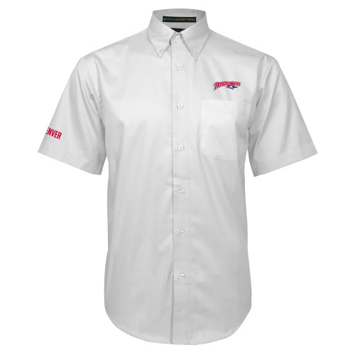  White Twill Button Down Short Sleeve - Roadrunners With Roadrunner Head
