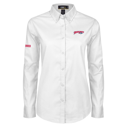  Womens White Twill Button Down Long Sleeve - Roadrunners With Roadrunner Head
