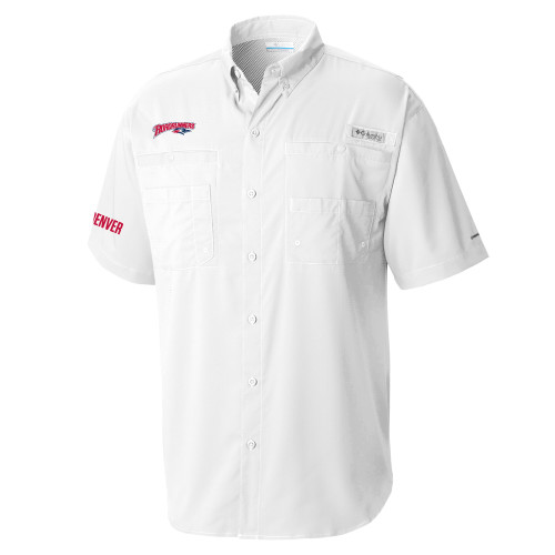  Columbia White Tamiami Performance Short Sleeve Shirt - Roadrunners With Roadrunner Head