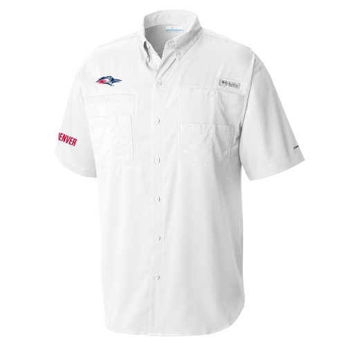  Columbia White Tamiami Performance Short Sleeve Shirt - Roadrunner Head