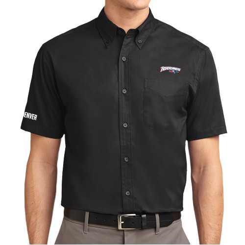  Black Twill Button Down Short Sleeve - Roadrunners With Roadrunner Head