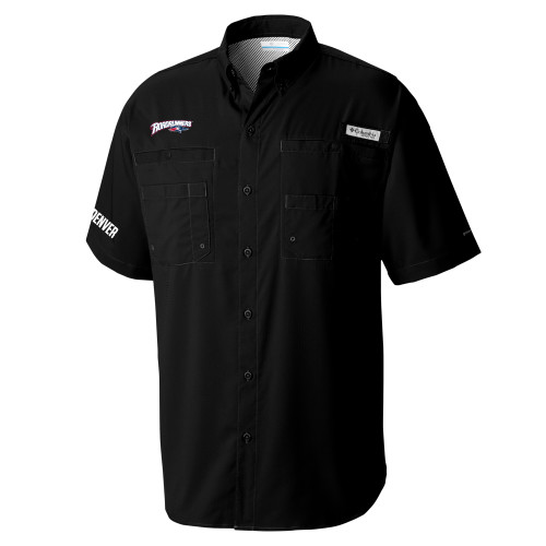  Columbia Black Tamiami Performance Short Sleeve Shirt - Roadrunners With Roadrunner Head