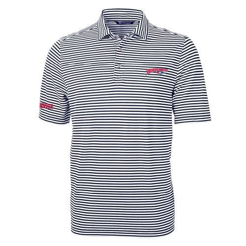  C&B Navy Virtue Eco Pique Stripe Polo - Roadrunners With Roadrunner Head