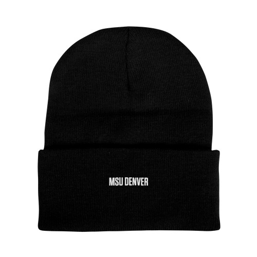  Black Knit Beanie w/Cuff - MSU Denver Flat