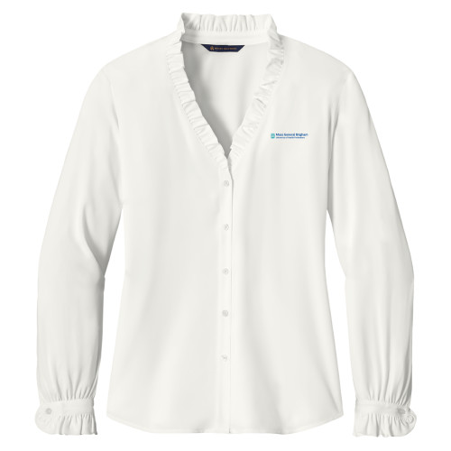  Brooks Brothers Womens Off White Long Sleeve Ruffle Collar Blouse - Mass General Brigham University of Health Professions