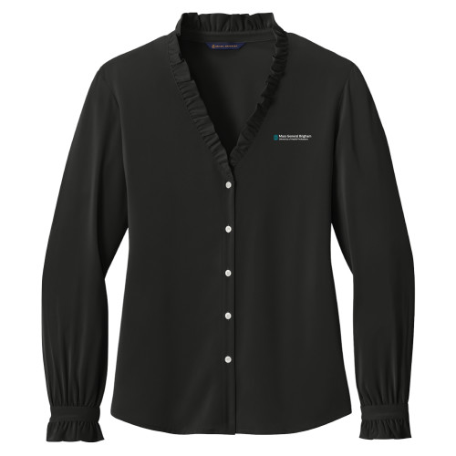  Brooks Brothers Womens Black Long Sleeve Ruffle Collar Blouse - Mass General Brigham University of Health Professions