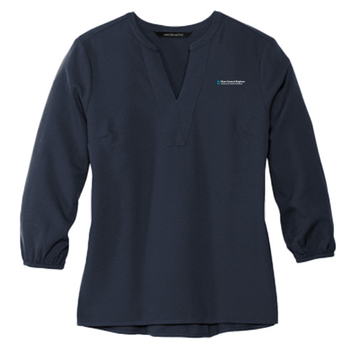  Mercer + Mettle Womens Navy 3/4 Sleeve Crepe Blouse - Mass General Brigham University of Health Professions