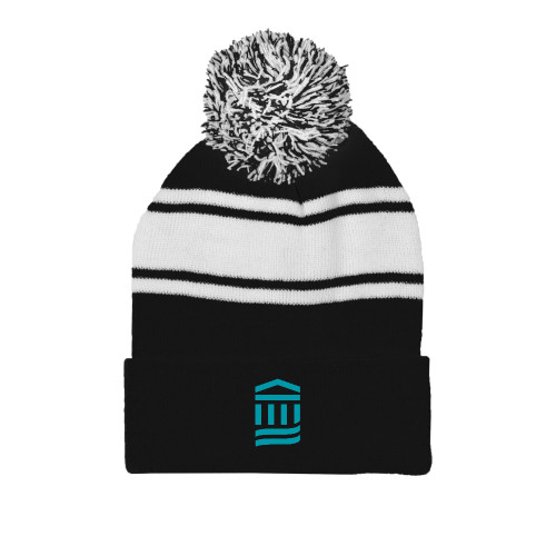 Black/White Two Tone Knit Pom Beanie w/Cuff - MGB Icon