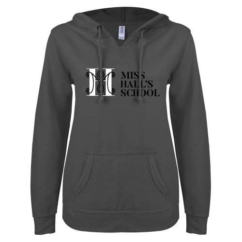 Miss Halls ENZA Womens Dark Heather V Notch Raw Edge Fleece Hoodie