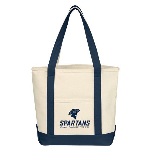  Cotton Canvas Natural/Navy Tote Bag - Primary Mark