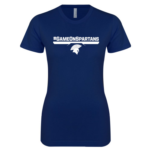  Next Level Womens Navy Boyfriend Tee - #GAMEONSPARTANS
