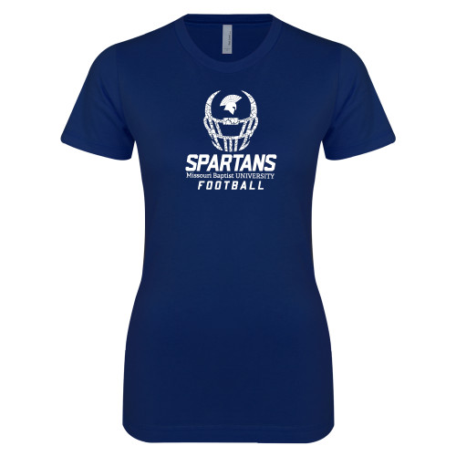  Next Level Womens Navy Boyfriend Tee - Football Cracked Helmet